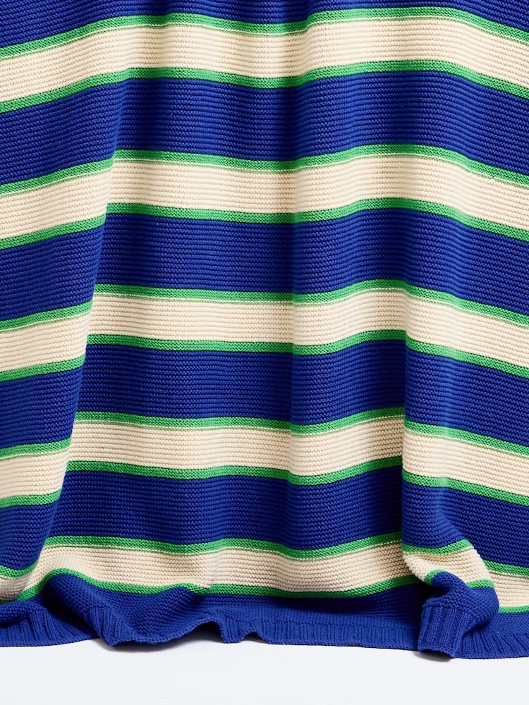 Oliver Bonas Blue Striped Knitted Throw - Image 6 of 6