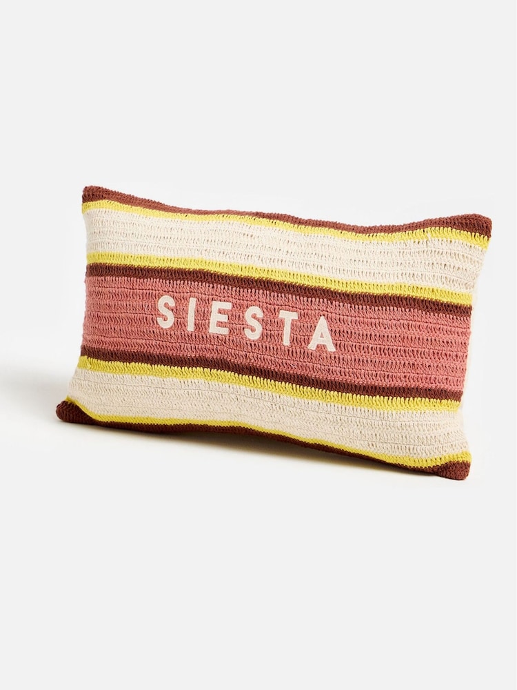 Oliver Bonas Pink Siesta Crochet Striped Cushion Cover 30x50 cm - Image 2 of 6