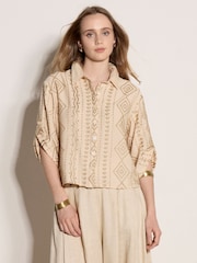 Apricot Natural Geometric Shimmer Embroidered Shirt - Image 1 of 5