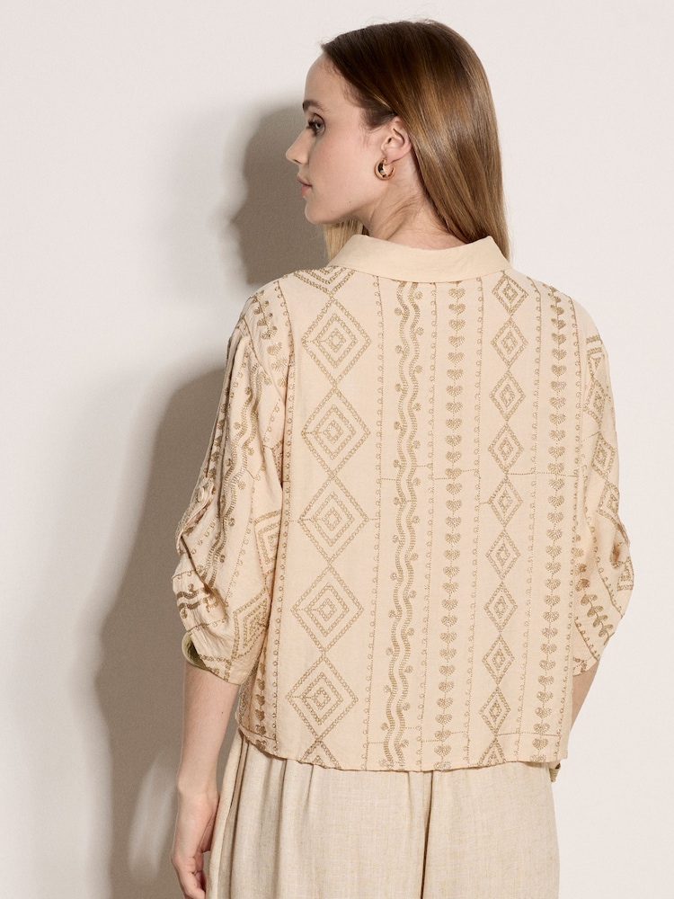 Apricot Natural Geometric Shimmer Embroidered Shirt - Image 2 of 5