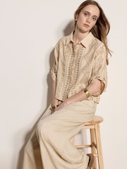 Apricot Natural Geometric Shimmer Embroidered Shirt - Image 3 of 5