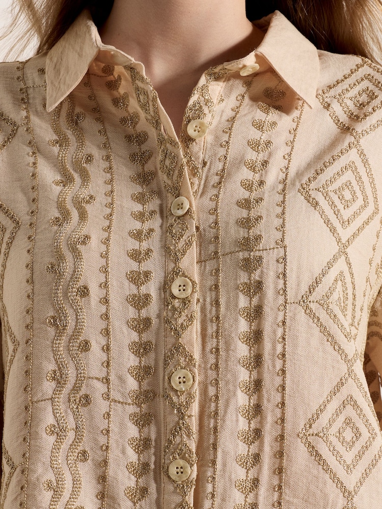 Apricot Natural Geometric Shimmer Embroidered Shirt - Image 5 of 5