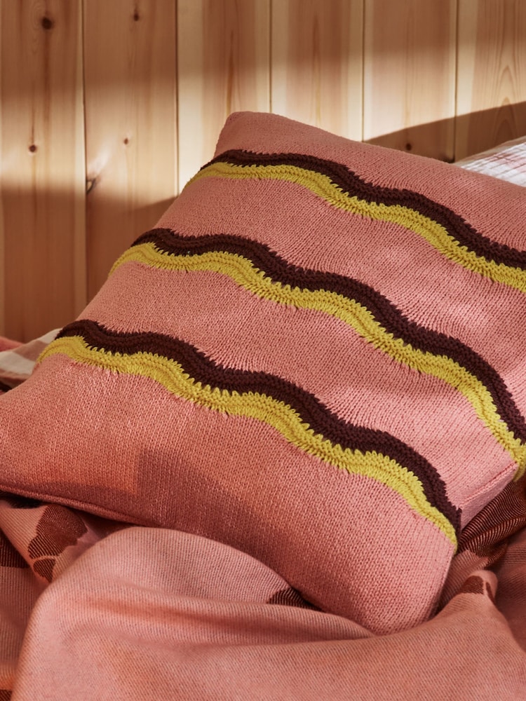 Oliver Bonas Pink Striped Knitted Cushion Cover 45x45cm - Image 1 of 6