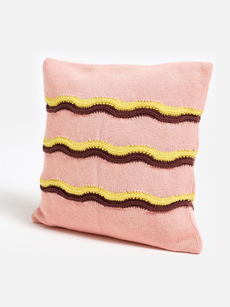 Oliver Bonas Pink Striped Knitted Cushion Cover 45x45cm - Image 2 of 6