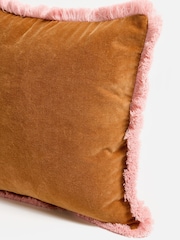 Oliver Bonas Orange Issey Light Velvet Fringed Cushion Cover 45x45cm - Image 4 of 5