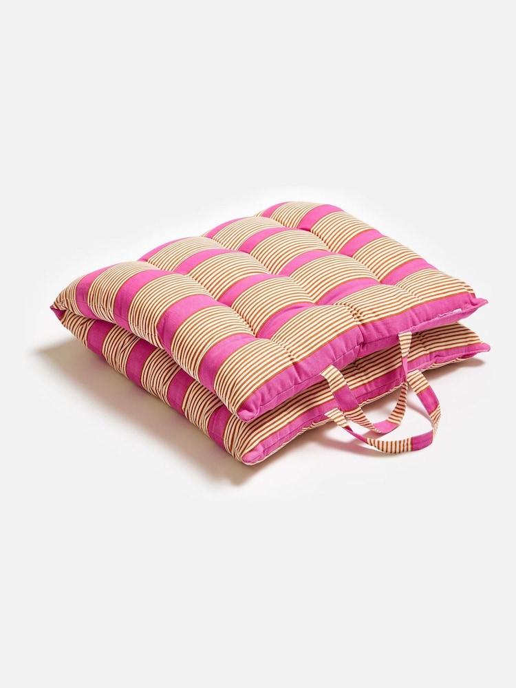 Oliver Bonas Pink Striped Padded Seat Pad - Image 1 of 4