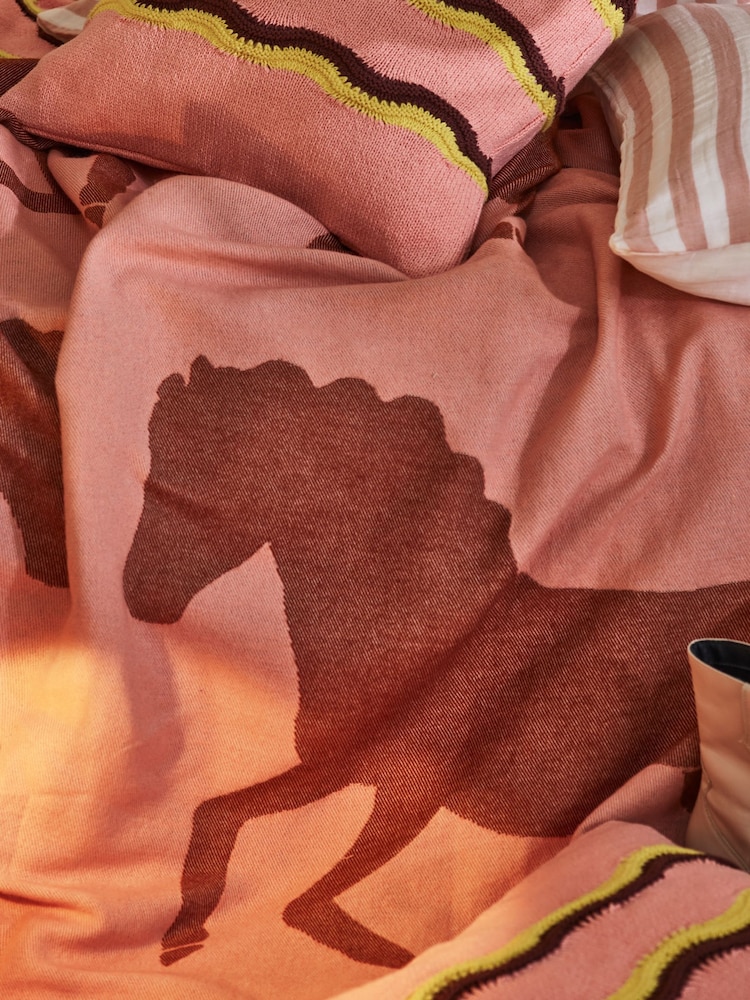 Oliver Bonas Pink Jacquard Horse Throw - Image 1 of 6