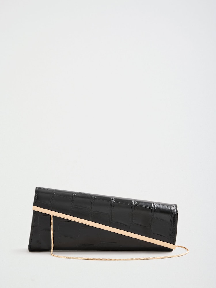Lipsy Black Croc Effect Asymetric Clutch Bag - Image 1 of 4 Lipsy Black Croc Effect Asymetric Clutch Bag - Image 1 of 4