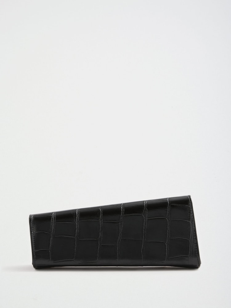 Lipsy Black Croc Effect Asymetric Clutch Bag - Image 2 of 4 Lipsy Black Croc Effect Asymetric Clutch Bag - Image 2 of 4