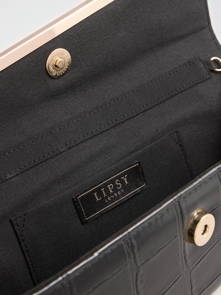 Lipsy Black Croc Effect Asymetric Clutch Bag - Image 4 of 4 Lipsy Black Croc Effect Asymetric Clutch Bag - Image 4 of 4