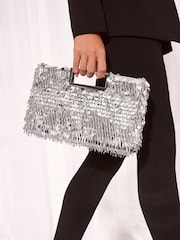 Lipsy Silver Sequin Top Handle Clutch Bag - Image 1 of 4