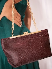 Lipsy Burgundy Red Sparkle Wing Frame Clutch Bag - Image 1 of 8