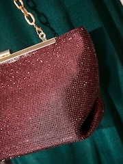 Lipsy Burgundy Red Sparkle Wing Frame Clutch Bag - Image 2 of 8