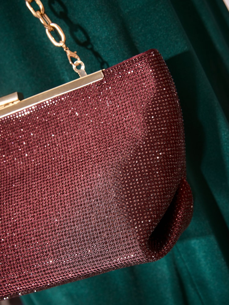 Lipsy Burgundy Red Sparkle Wing Frame Clutch Bag - Image 2 of 8