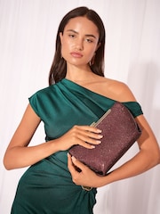 Lipsy Burgundy Red Sparkle Wing Frame Clutch Bag - Image 4 of 8