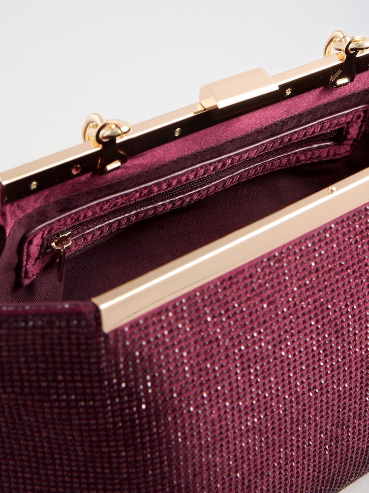Lipsy Burgundy Red Sparkle Wing Frame Clutch Bag - Image 8 of 8