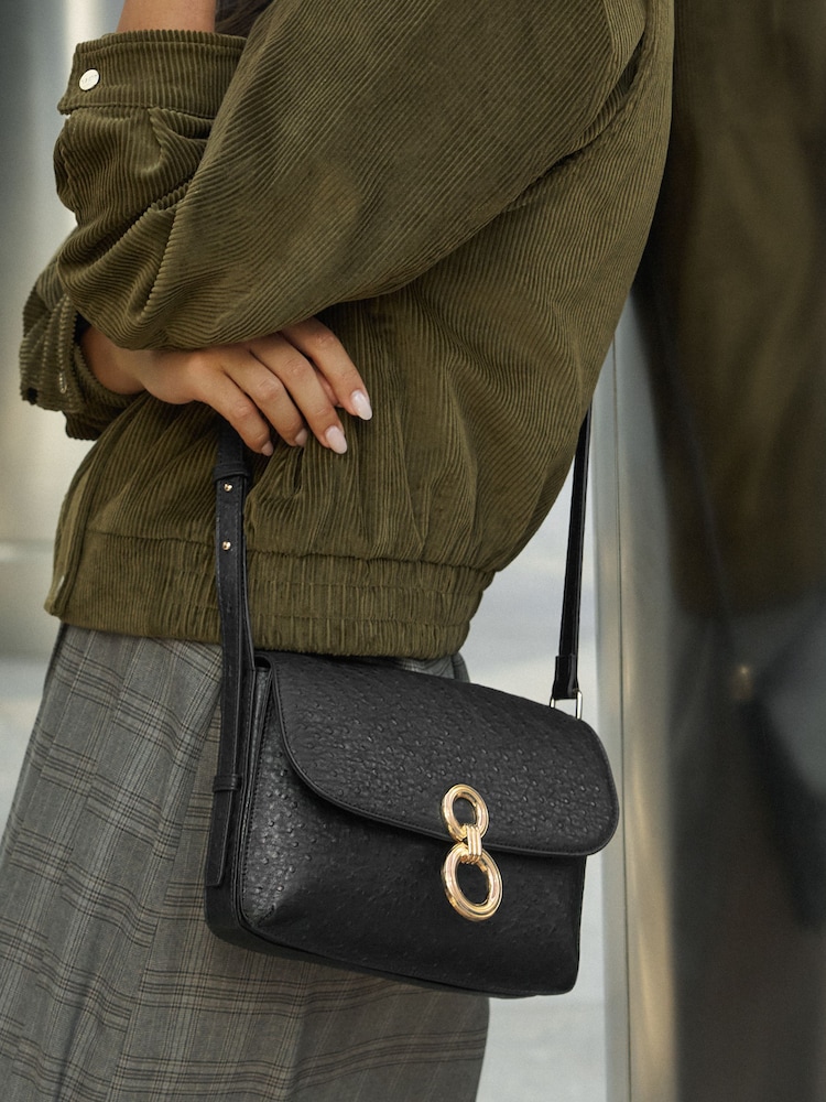 Lipsy Black Textured Hardware Satchel Cross-Body Bag - Image 2 of 2