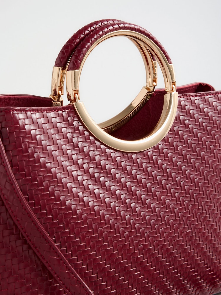 Lipsy Burgundy Red Weave Top Handle Tote Bag - Image 2 of 4 Lipsy Burgundy Red Weave Top Handle Tote Bag - Image 2 of 4