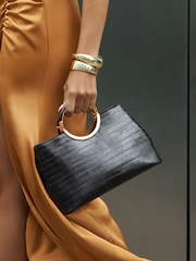Lipsy Black Croc Effect Top Handle Tote Bag - Image 4 of 4