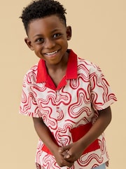 KIDLY by MORI Red Soft Cotton Poplin Red Swirl Shirt - Image 1 of 5