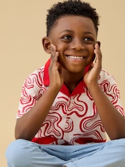 KIDLY by MORI Red Soft Cotton Poplin Red Swirl Shirt - Image 2 of 5