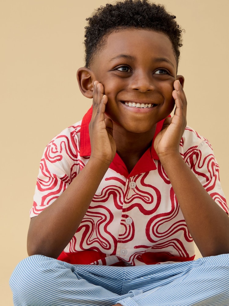 KIDLY by MORI Red Soft Cotton Poplin Red Swirl Shirt - Image 2 of 5