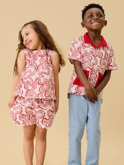 KIDLY by MORI Red Soft Cotton Poplin Red Swirl Shirt - Image 3 of 5