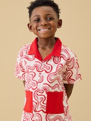 KIDLY by MORI Red Soft Cotton Poplin Red Swirl Shirt - Image 4 of 5
