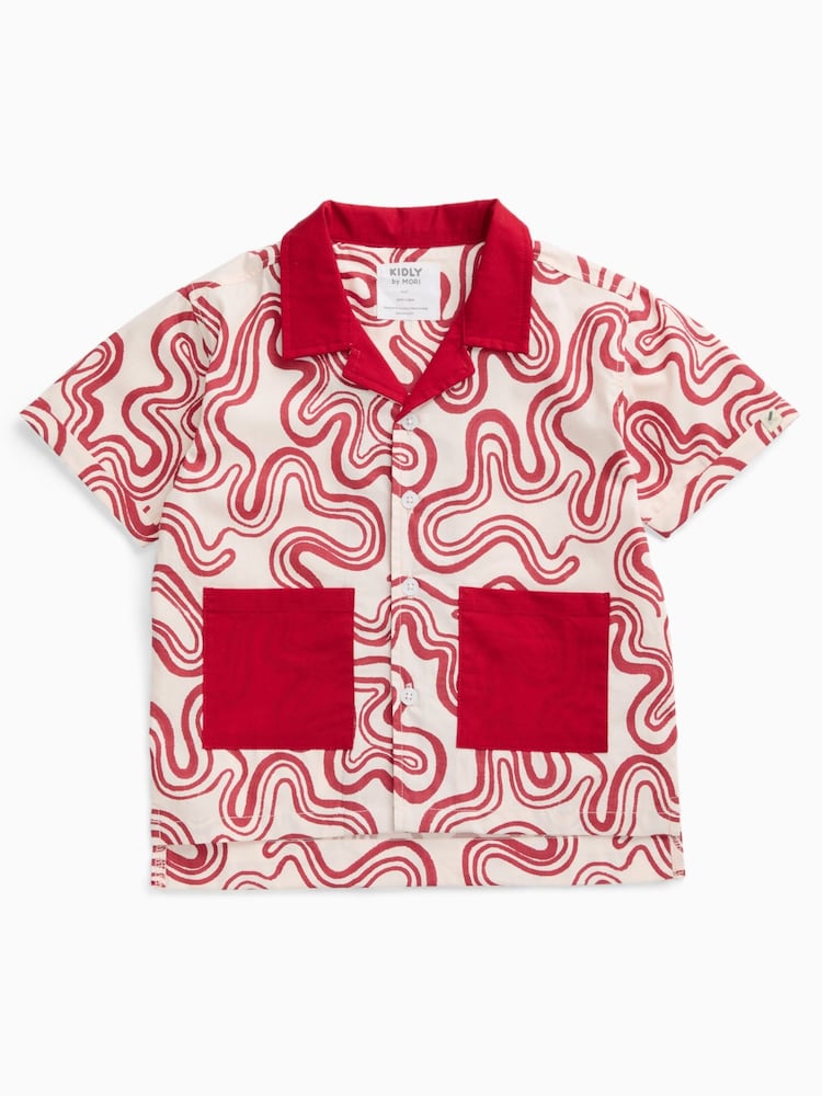 KIDLY by MORI Red Soft Cotton Poplin Red Swirl Shirt - Image 5 of 5