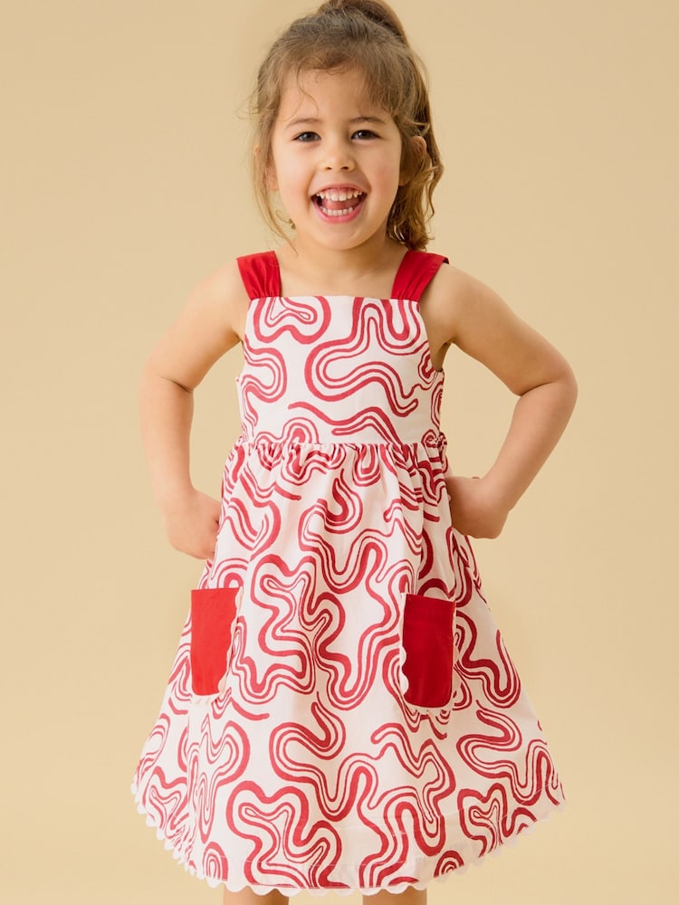 KIDLY by MORI Red Soft Cotton Poplin Swirl Red Dress - Image 1 of 5 KIDLY by MORI Red Soft Cotton Poplin Swirl Red Dress - Image 1 of 5