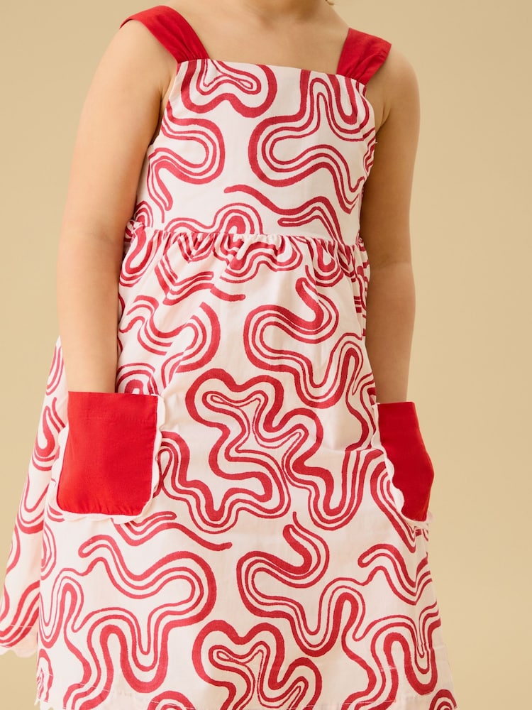 KIDLY by MORI Red Soft Cotton Poplin Swirl Red Dress - Image 2 of 5 KIDLY by MORI Red Soft Cotton Poplin Swirl Red Dress - Image 2 of 5