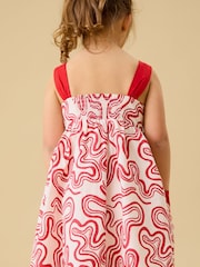 KIDLY by MORI Red Soft Cotton Poplin Swirl Red Dress - Image 3 of 5