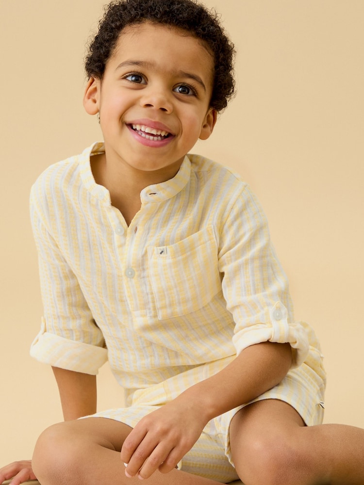 KIDLY by MORI Yellow Soft Cotton Musliin Stripe Shirt - Image 1 of 3