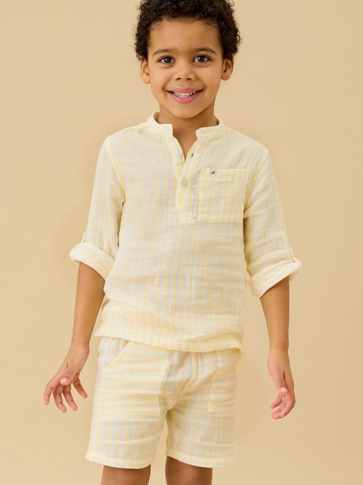 KIDLY by MORI Yellow Soft Cotton Musliin Stripe Shirt - Image 2 of 3