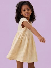 KIDLY by MORI Yellow Soft Cotton Muslin Stripe Dress - Image 1 of 2