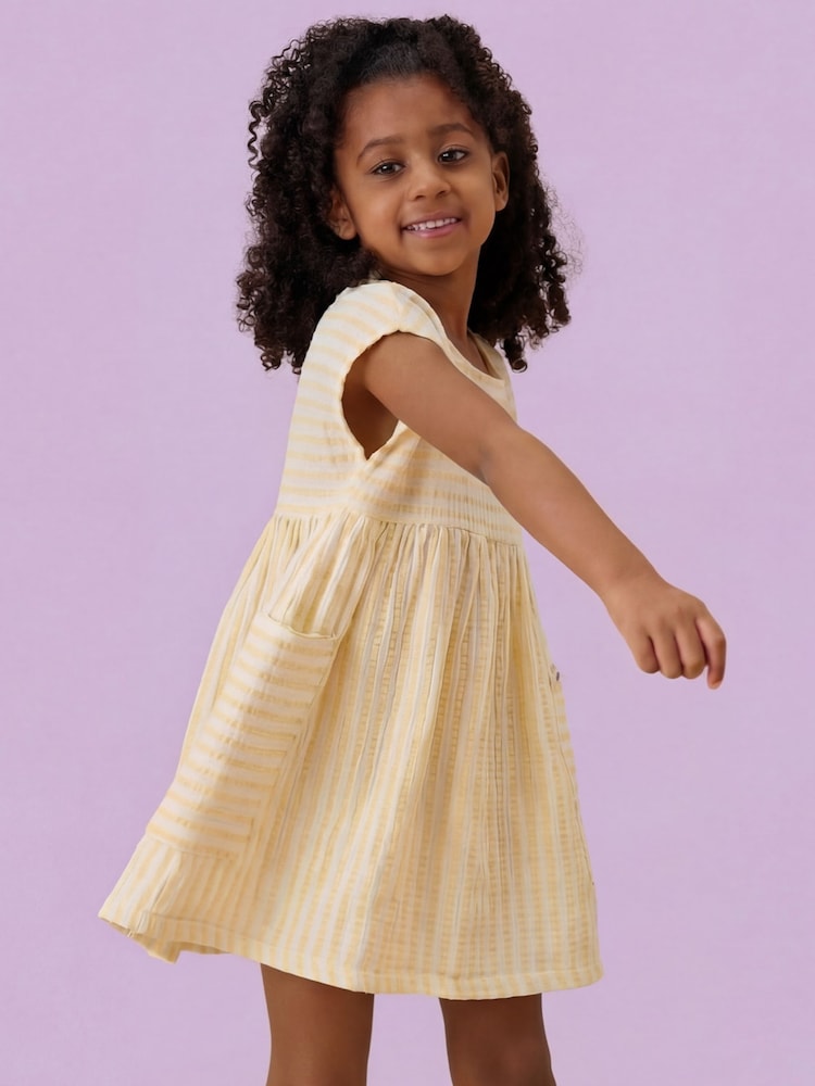 KIDLY by MORI Yellow Soft Cotton Muslin Stripe Dress - Image 1 of 2