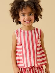 KIDLY by MORI Red Soft Cotton Poplin Frill Stripe Top - Image 1 of 3