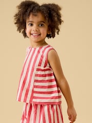KIDLY by MORI Red Soft Cotton Poplin Frill Stripe Top - Image 2 of 3