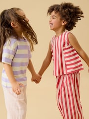 KIDLY by MORI Red Soft Cotton Poplin Frill Stripe Top - Image 3 of 3