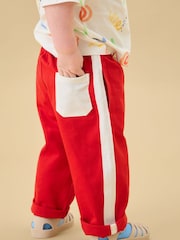 KIDLY by MORI Red Soft Cotton Side Stripe Relaxed Fit Trousers - Image 1 of 6