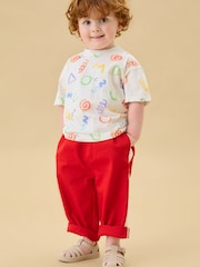 KIDLY by MORI Red Soft Cotton Side Stripe Relaxed Fit Trousers - Image 2 of 6