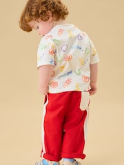 KIDLY by MORI Red Soft Cotton Side Stripe Relaxed Fit Trousers - Image 4 of 6