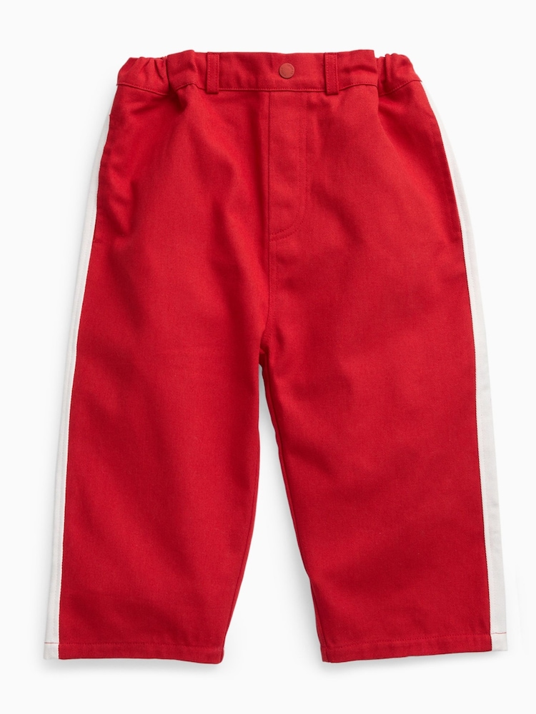 KIDLY by MORI Red Soft Cotton Side Stripe Relaxed Fit Trousers - Image 6 of 6