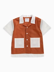 KIDLY by MORI Brown Soft Cotton Poplin Colour Block Shirt - Image 2 of 2