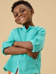 KIDLY by MORI Green Soft Cotton Muslin Shirt - Image 2 of 5