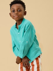 KIDLY by MORI Green Soft Cotton Muslin Shirt - Image 3 of 5