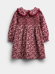 JoJo Maman Bébé Berry Red Floral Smocked Cord Dress - Image 1 of 4
