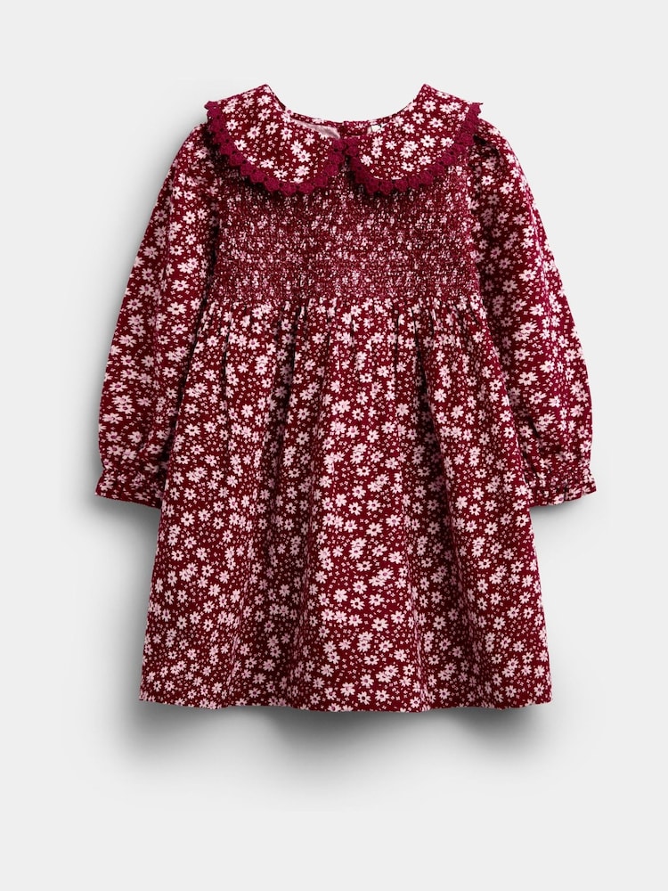 JoJo Maman Bébé Berry Red Floral Smocked Cord Dress - Image 1 of 4 JoJo Maman Bébé Berry Red Floral Smocked Cord Dress - Image 1 of 4