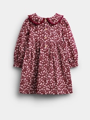 JoJo Maman Bébé Berry Red Floral Smocked Cord Dress - Image 2 of 4