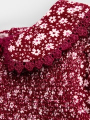 JoJo Maman Bébé Berry Red Floral Smocked Cord Dress - Image 3 of 4